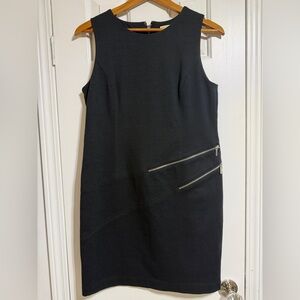 Michael Kors black Asymmetrical Zipper Sheath classy Dress sleeveless size 8